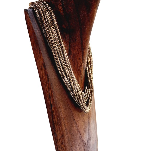 Vintage 80s Antique Gold Multistrand Beaded Statement Necklace - Picture 3 of 6